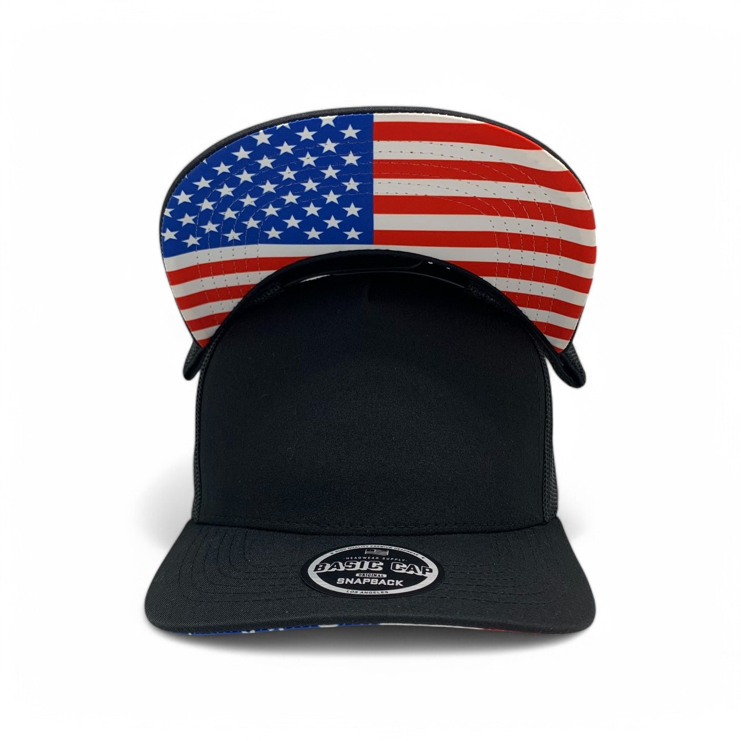 PLAIN CURVE 5PANEL UNDER USA PRINTED MESH HAT - P5MU