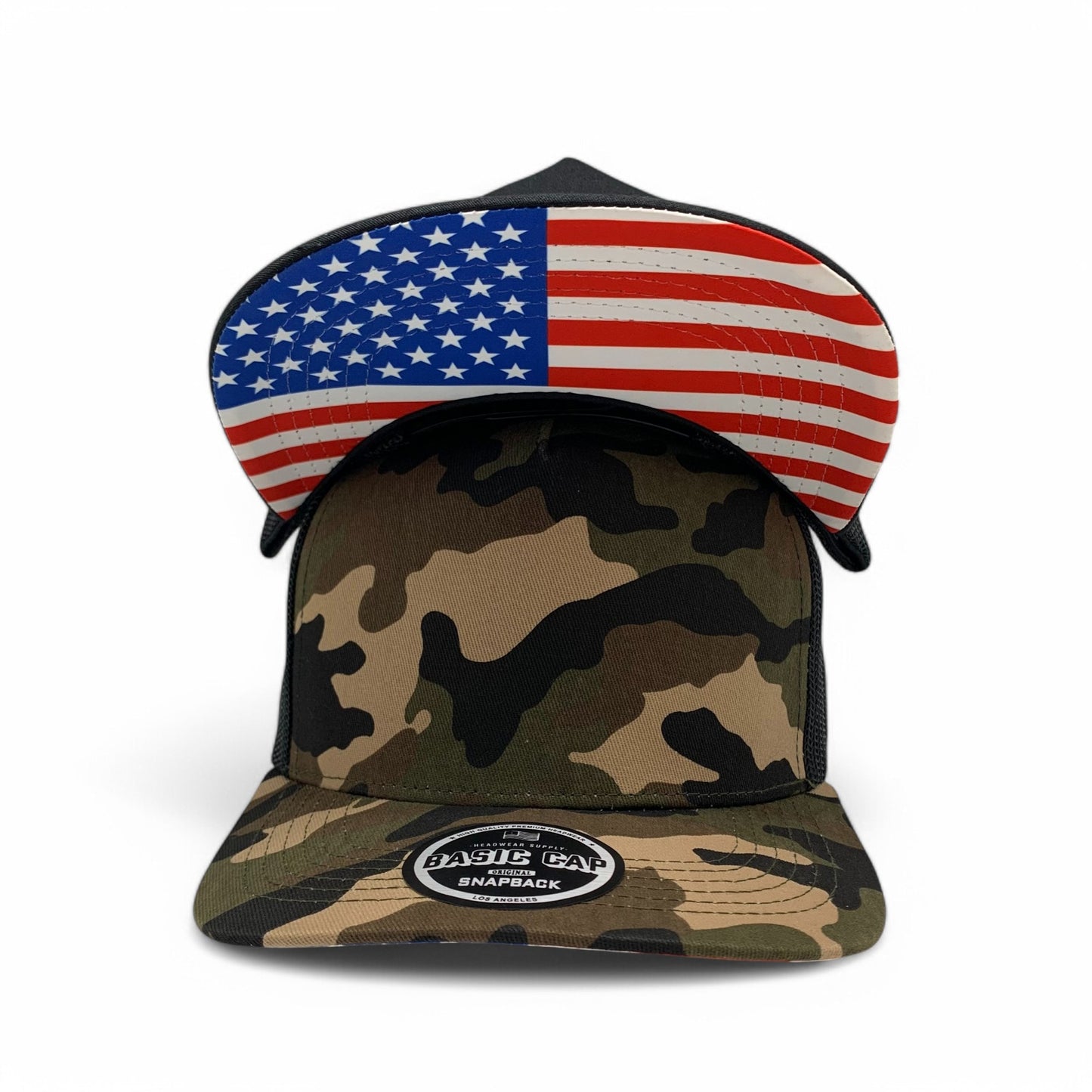 PLAIN CURVE 5PANEL UNDER USA PRINTED MESH HAT - P5MU