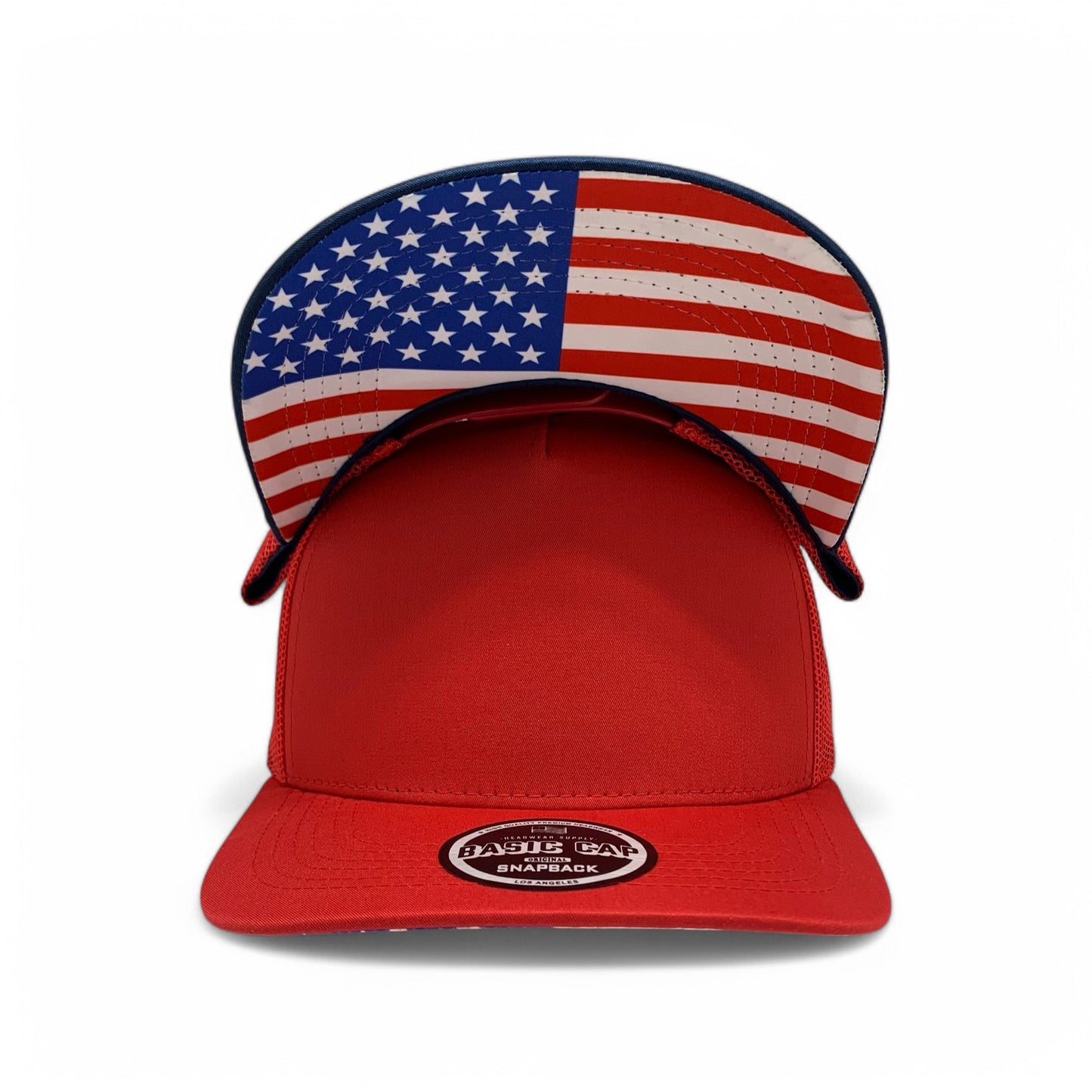 PLAIN CURVE 5PANEL UNDER USA PRINTED MESH HAT - P5MU