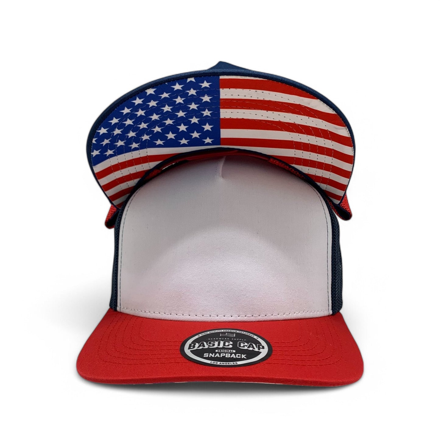 PLAIN CURVE 5PANEL UNDER USA PRINTED MESH HAT - P5MU