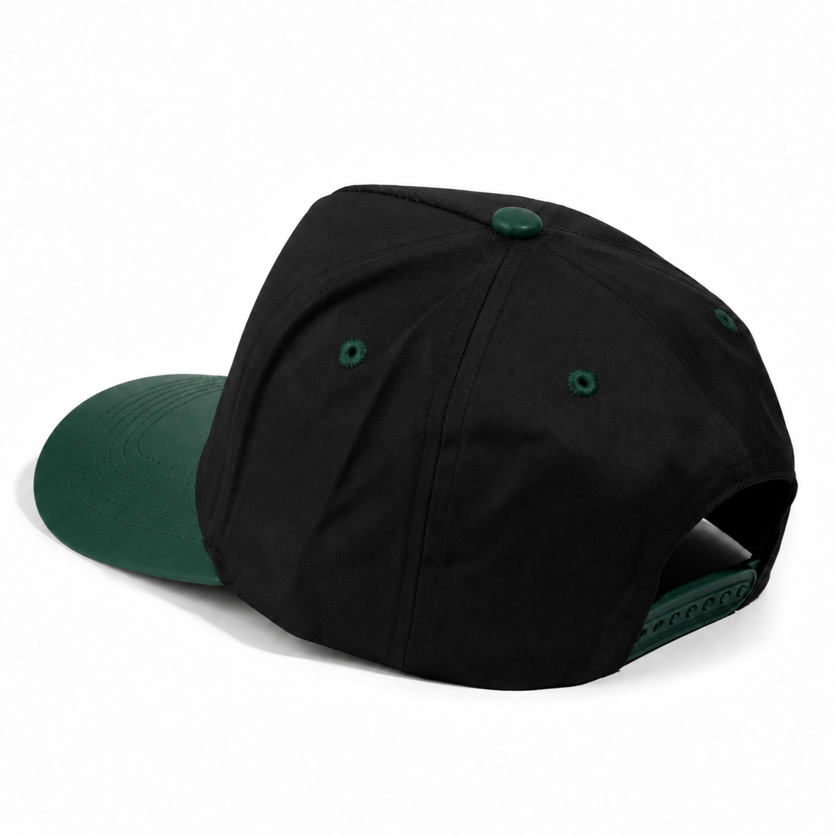 Plain Curve 5Panel Cotton PU Leather Hat 5006