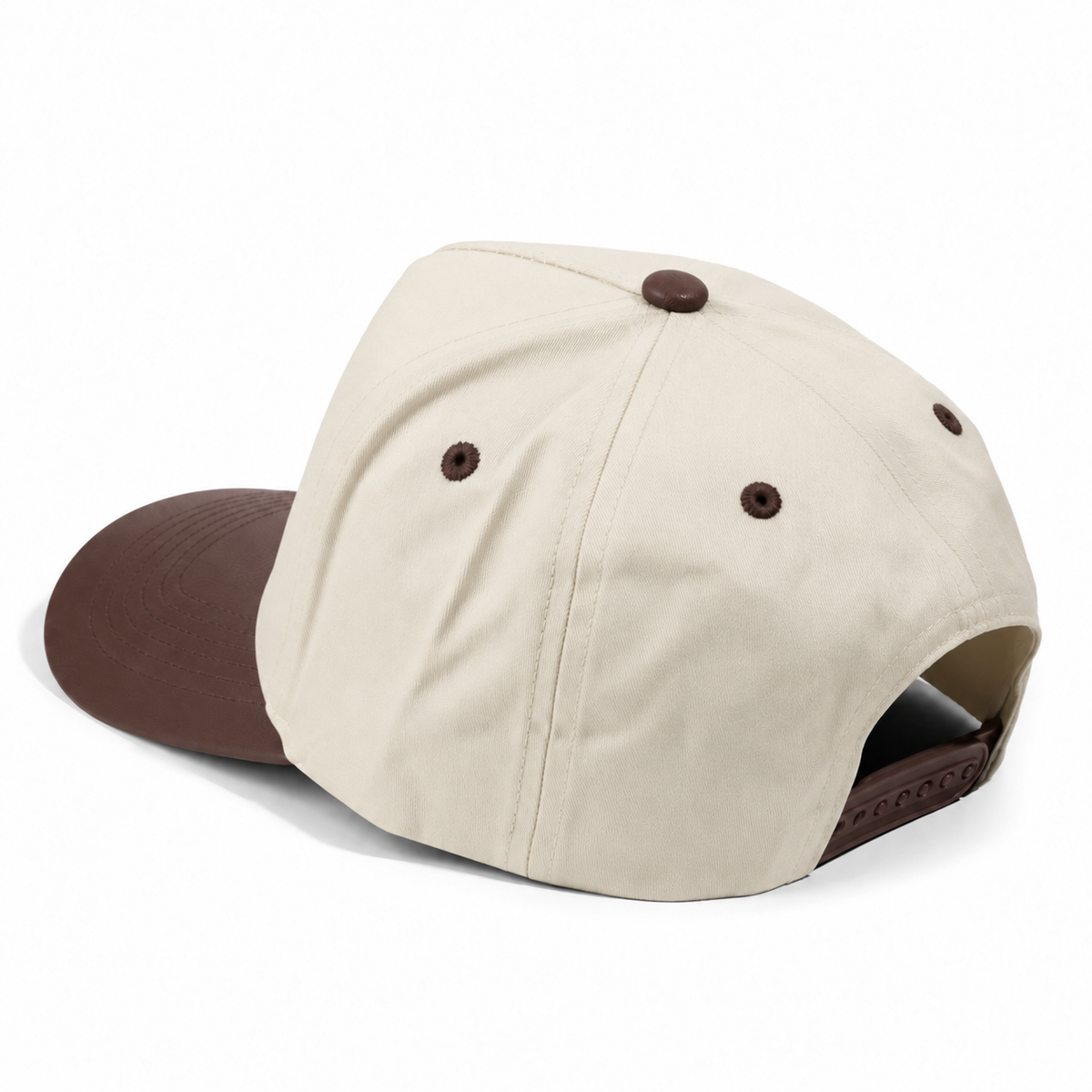 Plain Curve 5Panel Cotton PU Leather Hat 5006
