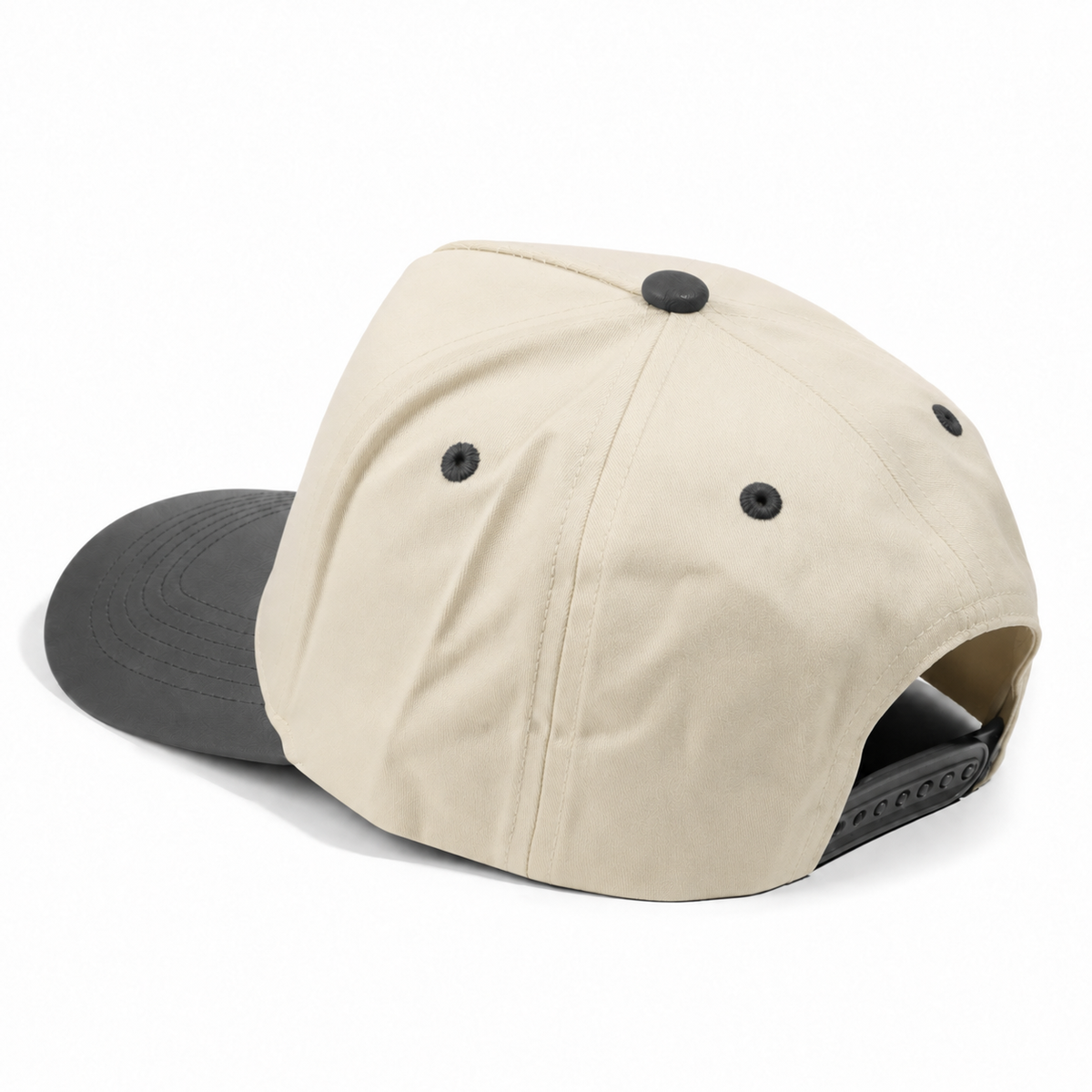 Plain Curve 5Panel Cotton PU Leather Hat 5006