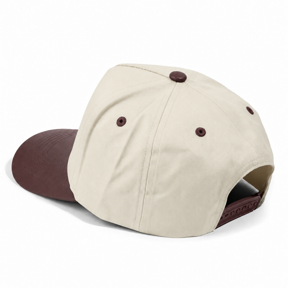 Plain Curve 5Panel Cotton PU Leather Hat 5006