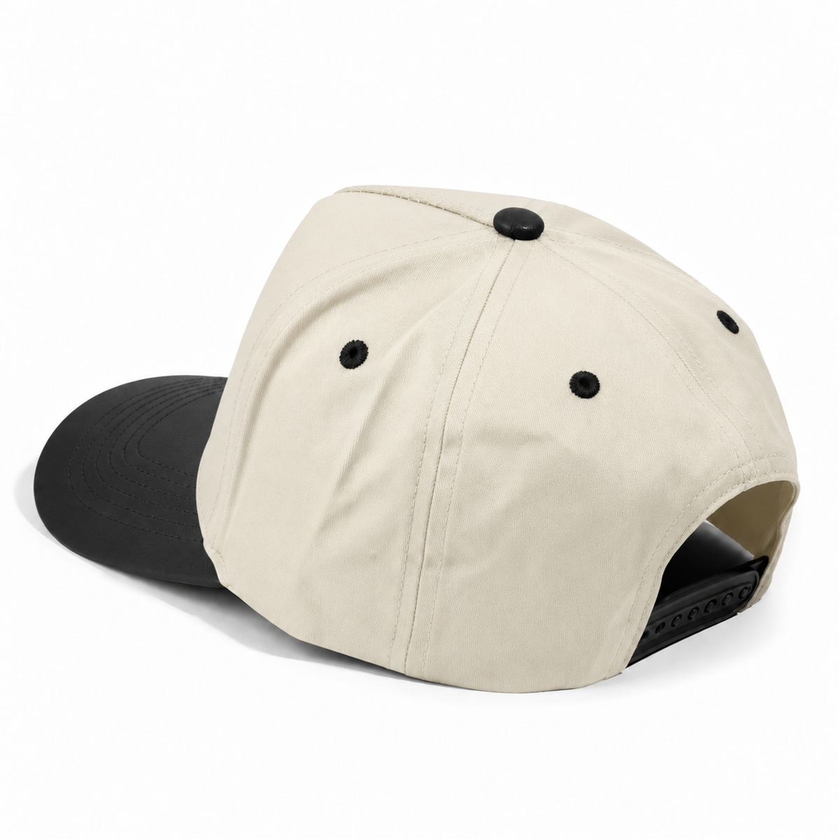 Plain Curve 5Panel Cotton PU Leather Hat 5006