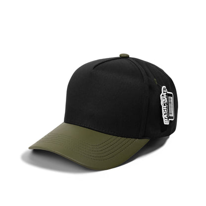 Plain Curve 5Panel Cotton PU Leather Hat 5006