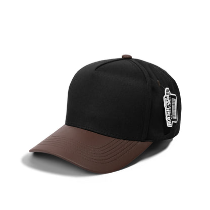 Plain Curve 5Panel Cotton PU Leather Hat 5006