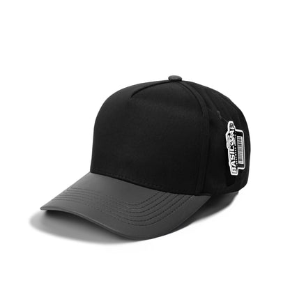 Plain Curve 5Panel Cotton PU Leather Hat 5006