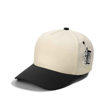 Plain Curve 5Panel Cotton PU Leather Hat 5006