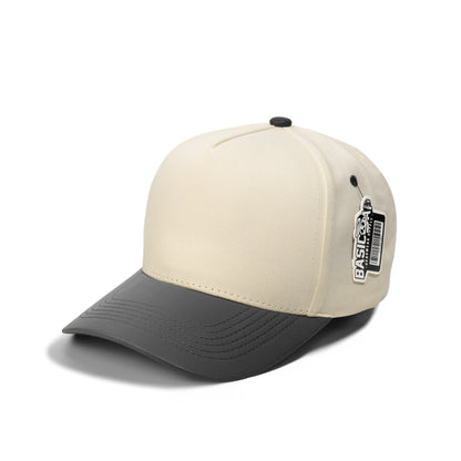 Plain Curve 5Panel Cotton PU Leather Hat 5006