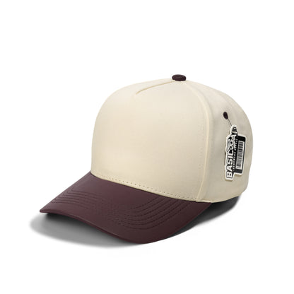 Plain Curve 5Panel Cotton PU Leather Hat 5006