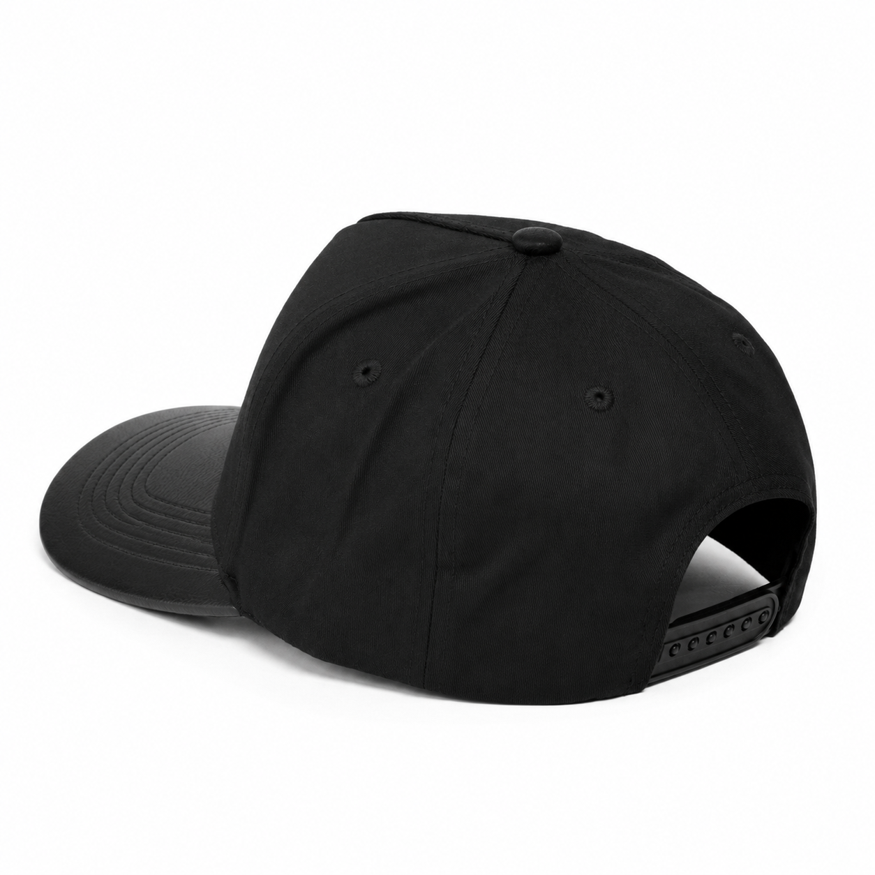 Plain Curve 5Panel Cotton PU Leather Hat 5006