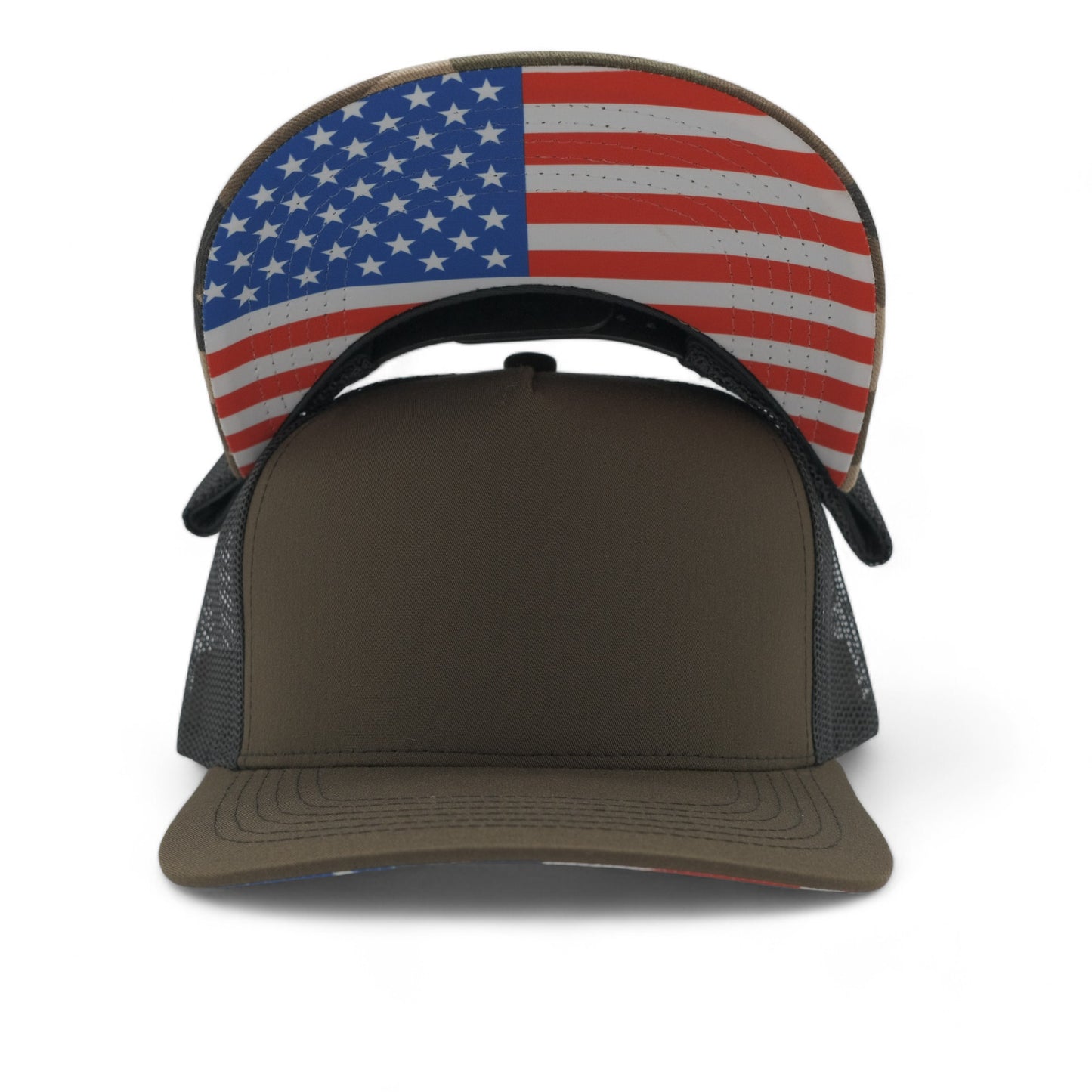 PLAIN CURVE 5PANEL UNDER USA PRINTED MESH HAT - P5MU